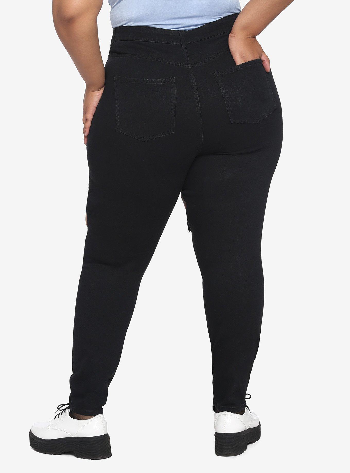Black Garter Jeans Plus Size, BLACK, alternate