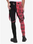Red Plaid Split Leg Suspender Stinger Jeans, PLAID, alternate