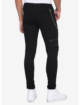 Black Cargo Stinger Jeans With Detachable Chain, , hi-res