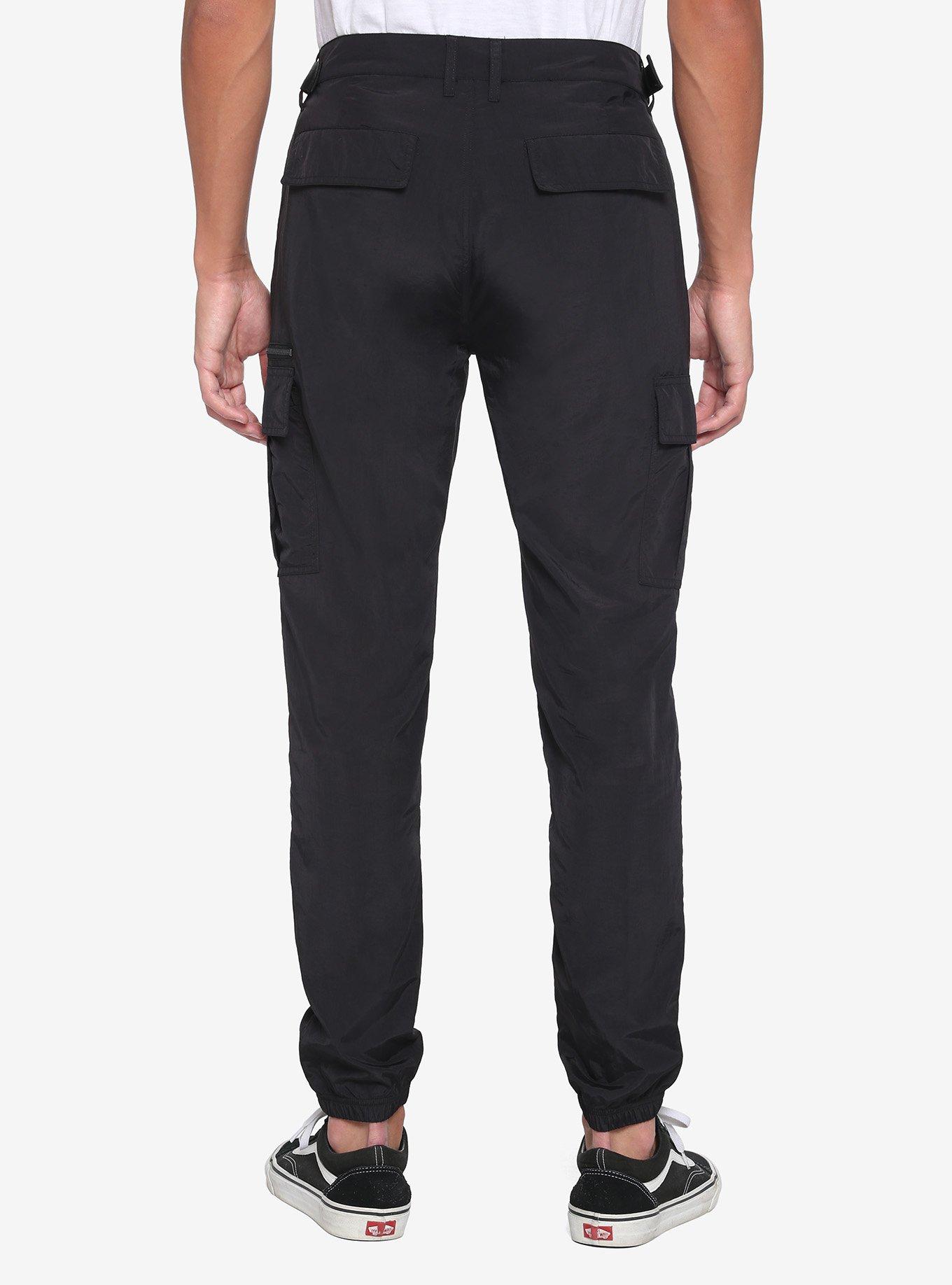 Black Nylon Utility Jogger Pants, BLACK, alternate