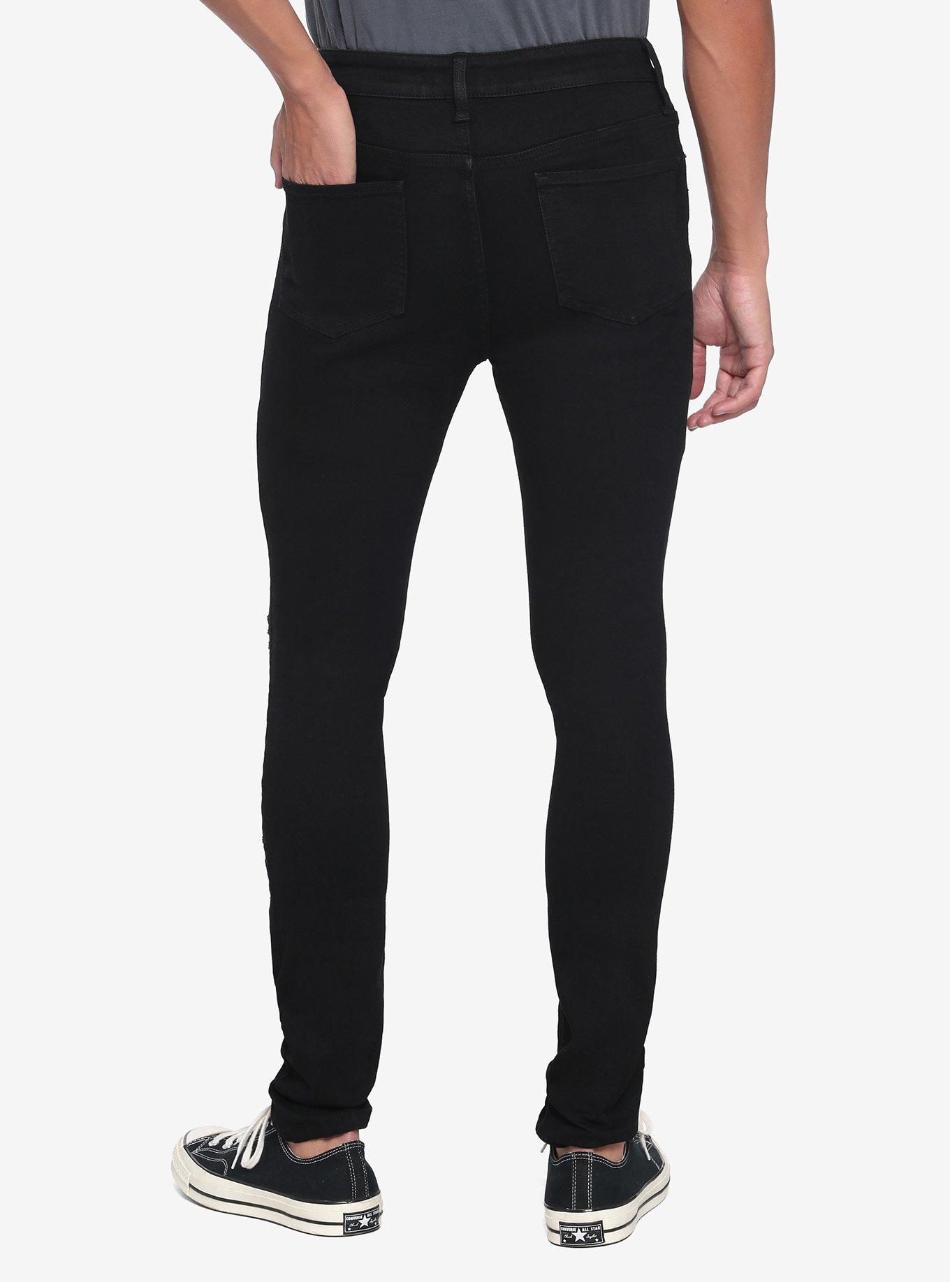 Black Destructed Skinny Jeans, BLACK, alternate