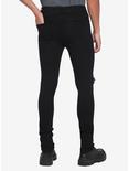 Black Plaid Patchwork Skinny Jeans, BLACK, alternate