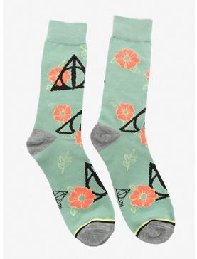 Plus Size Harry Potter Deathly Hollows Pastel Floral Crew Socks - BoxLunch Exclusive, , hi-res