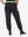 Black & Neon Green Contrast Belted Cargo Jogger Pants, BLACK, alternate