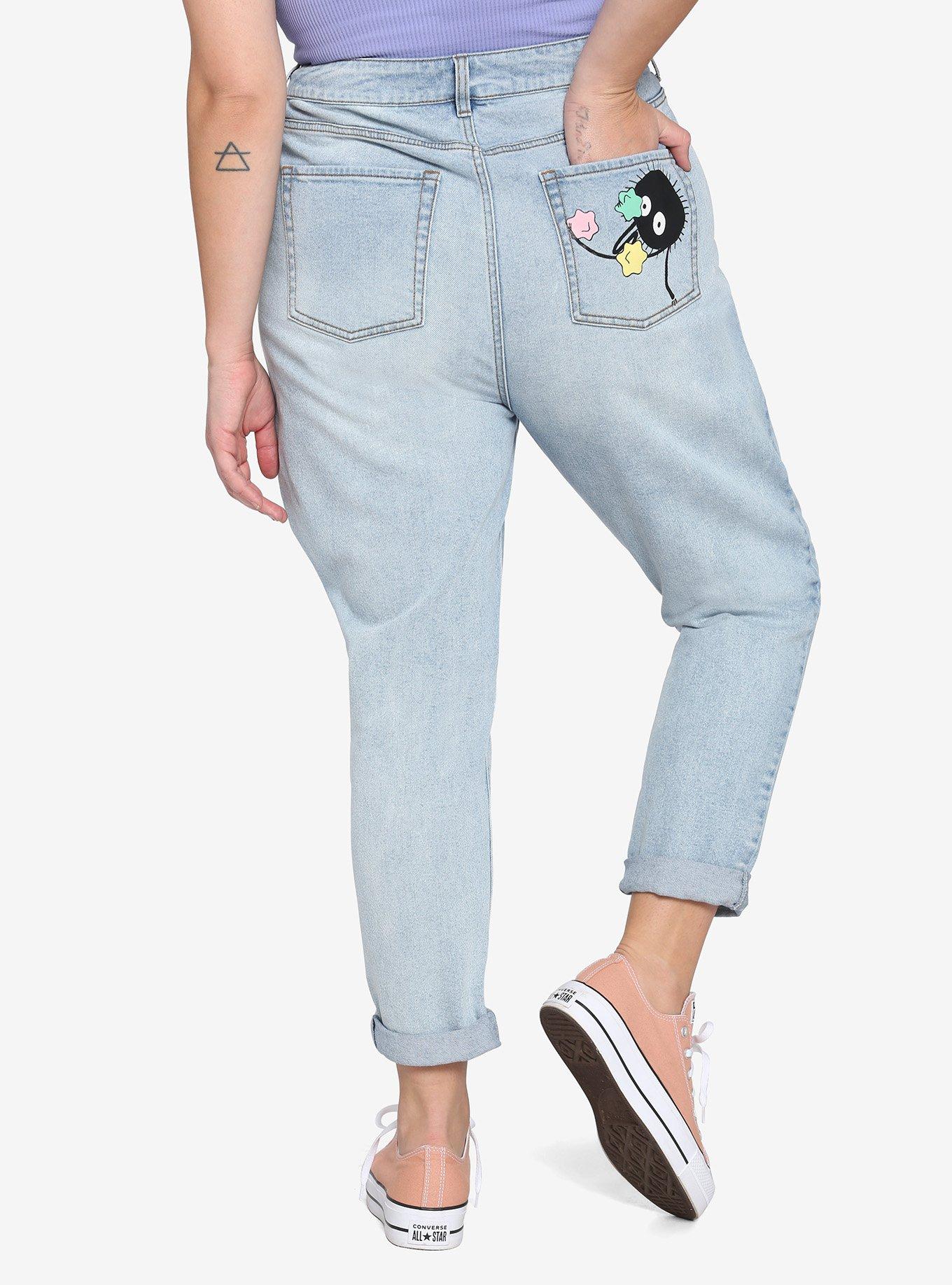 Studio Ghibli Spirited Away Soot Sprites Denim Mom Jeans Plus Size, MULTI, alternate