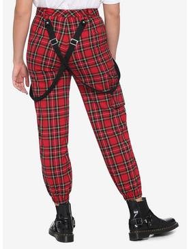 Red Plaid Suspender Jogger Pants, , hi-res