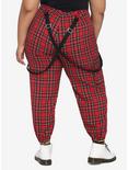 Red Plaid Suspender Jogger Pants Plus Size, PLAID, alternate