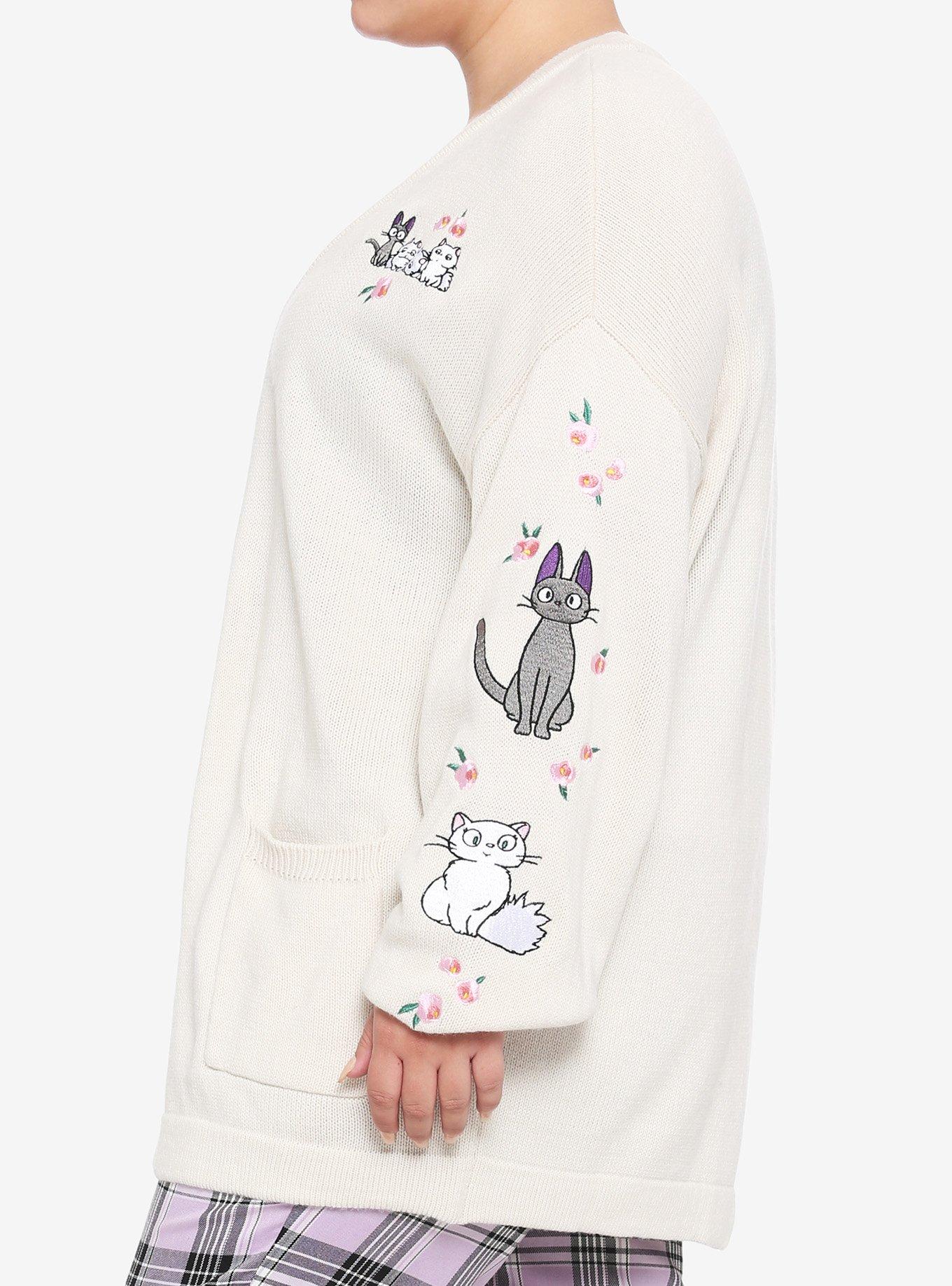 Studio Ghibli Kiki's Delivery Service Jiji & Lily Oversized Girls Open Cardigan Plus Size, MULTI, alternate