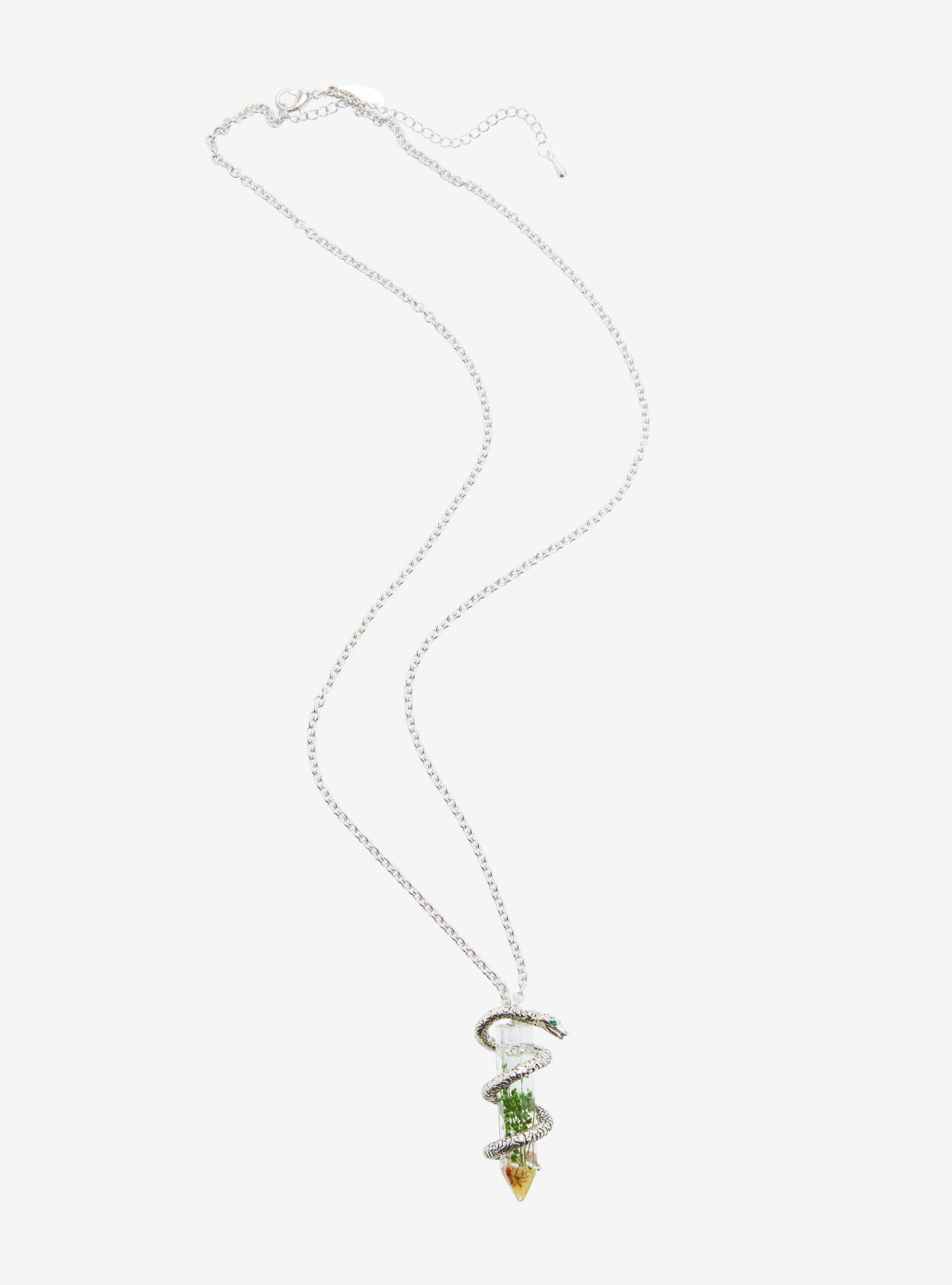 Harry Potter Slytherin Dried Flower Crystal Serpent Necklace, , alternate