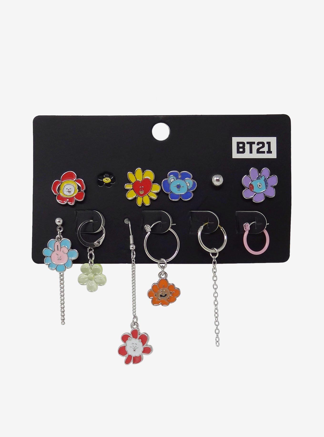 BT21 Floral Mismatch Earring Set, , alternate