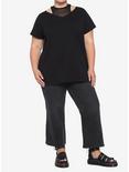 Black High Neck Mesh Faux-Layered Girls T-Shirt Plus Size, BLACK, alternate