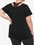 Black High Neck Mesh Faux-Layered Girls T-Shirt Plus Size, BLACK, alternate