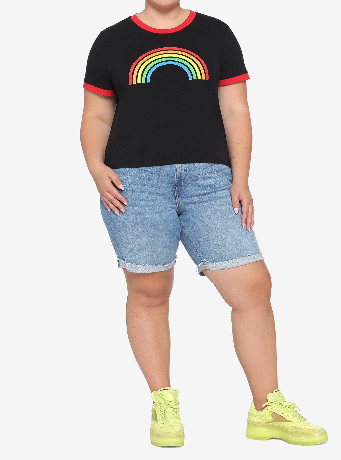 Rainbow Girls Crop Ringer T-Shirt Plus Size, MULTI, alternate