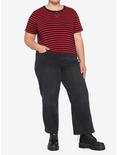 Red & Black Stripe O-Ring Girls Crop T-Shirt Plus Size, STRIPE - RED, alternate