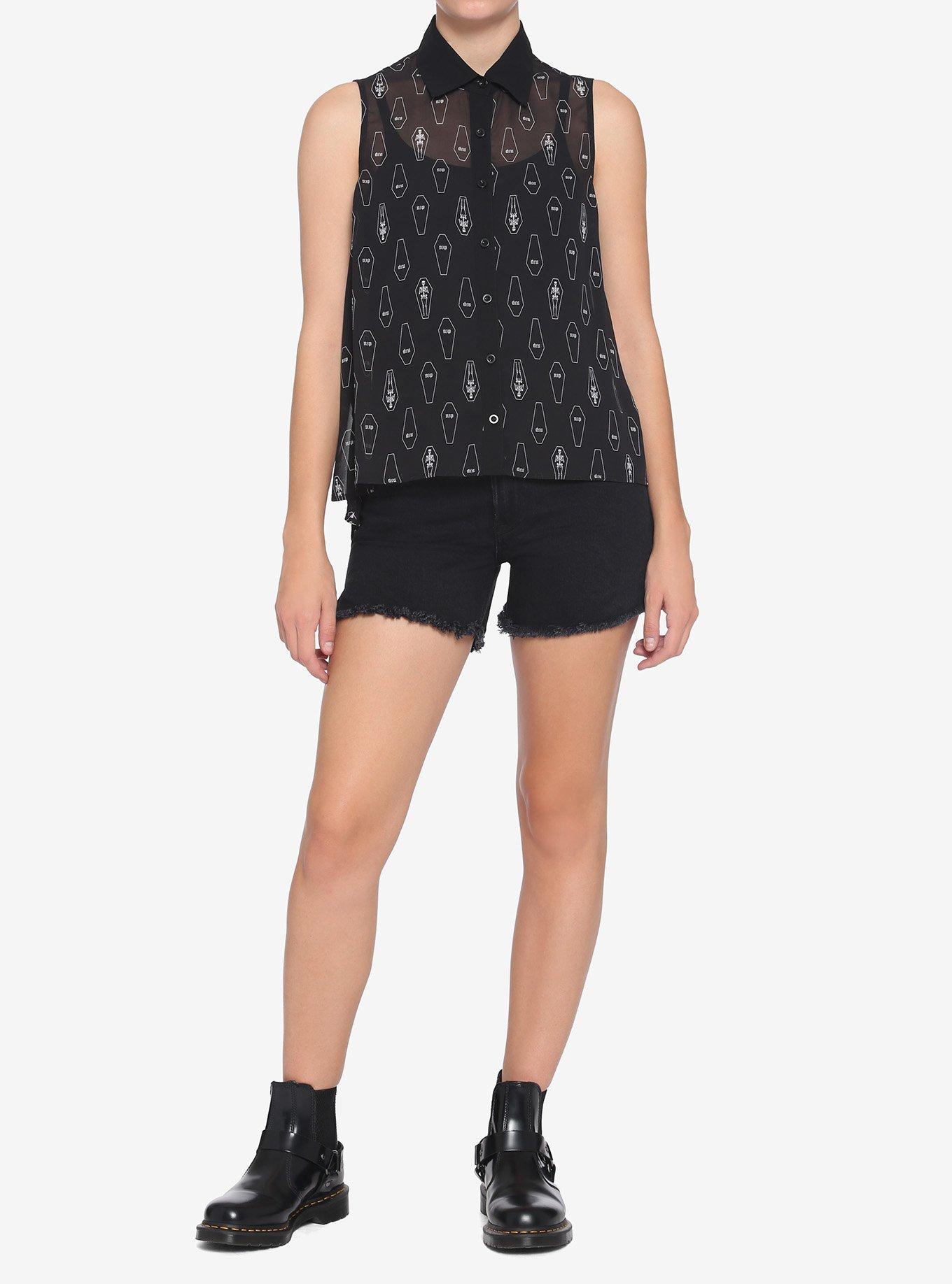 Coffin Hi-Low Girls Woven Tank Top, BLACK, alternate