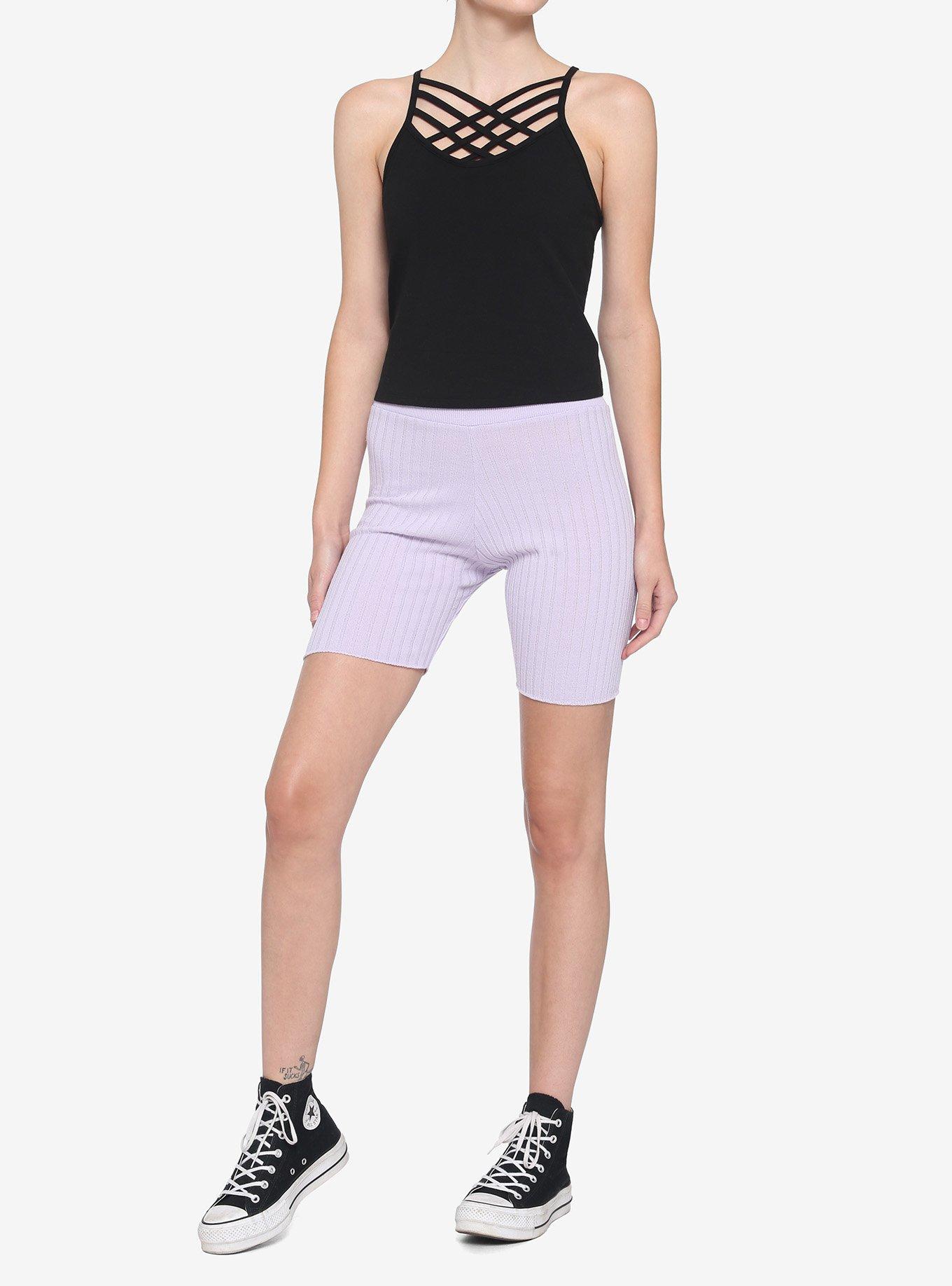 Black Crossover Strappy Crop Tank Top, BLACK, alternate