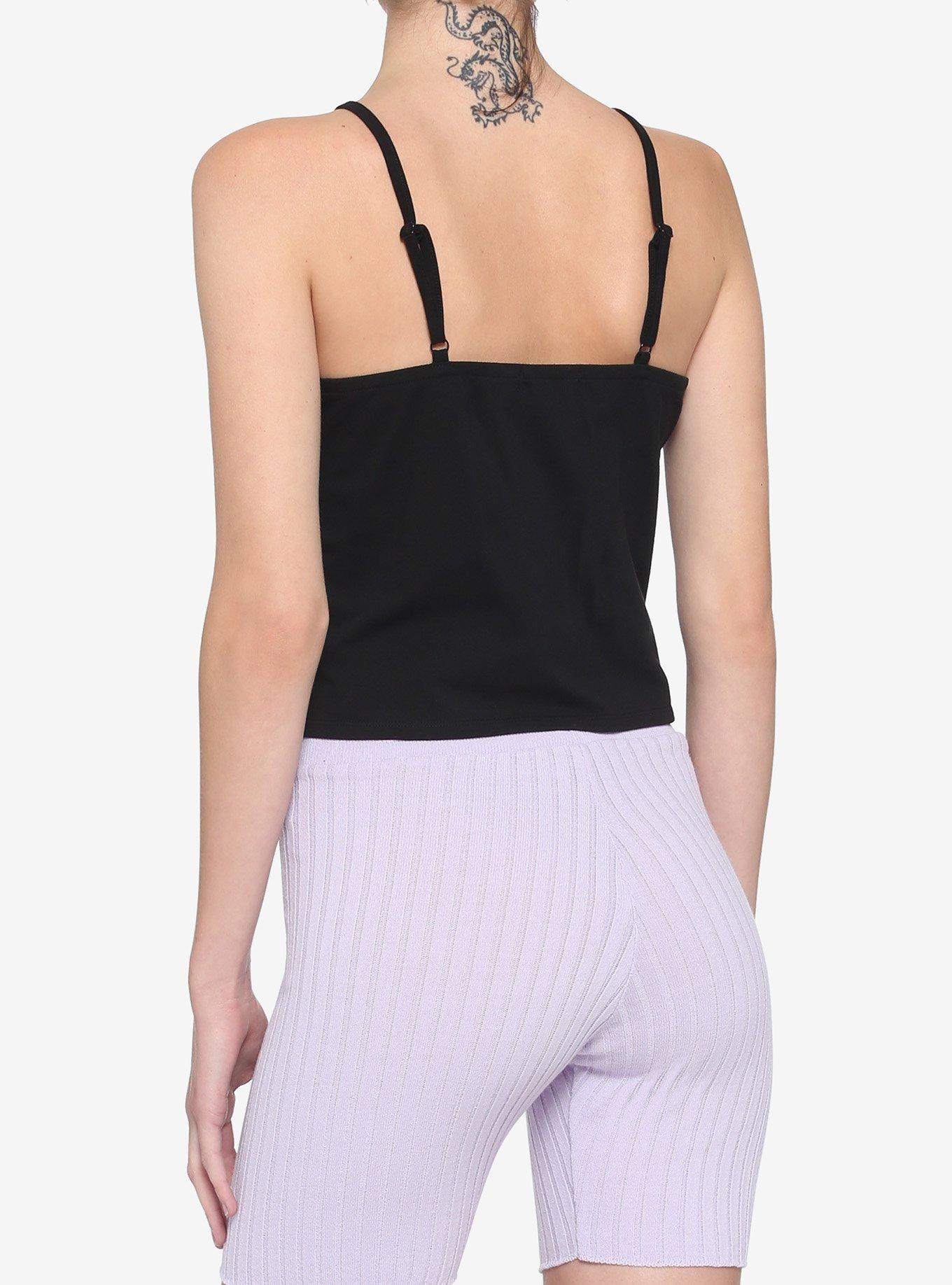 Black Crossover Strappy Crop Tank Top, BLACK, alternate
