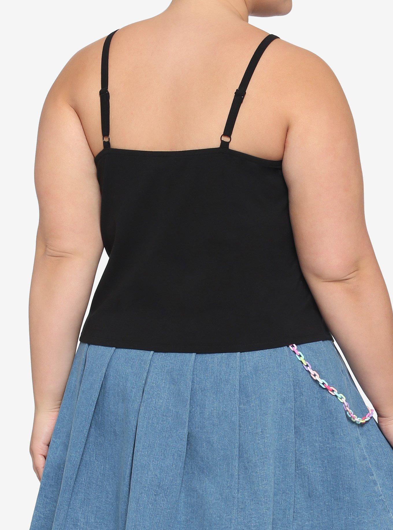 Black Crossover Strappy Crop Tank Top Plus Size, BLACK, alternate