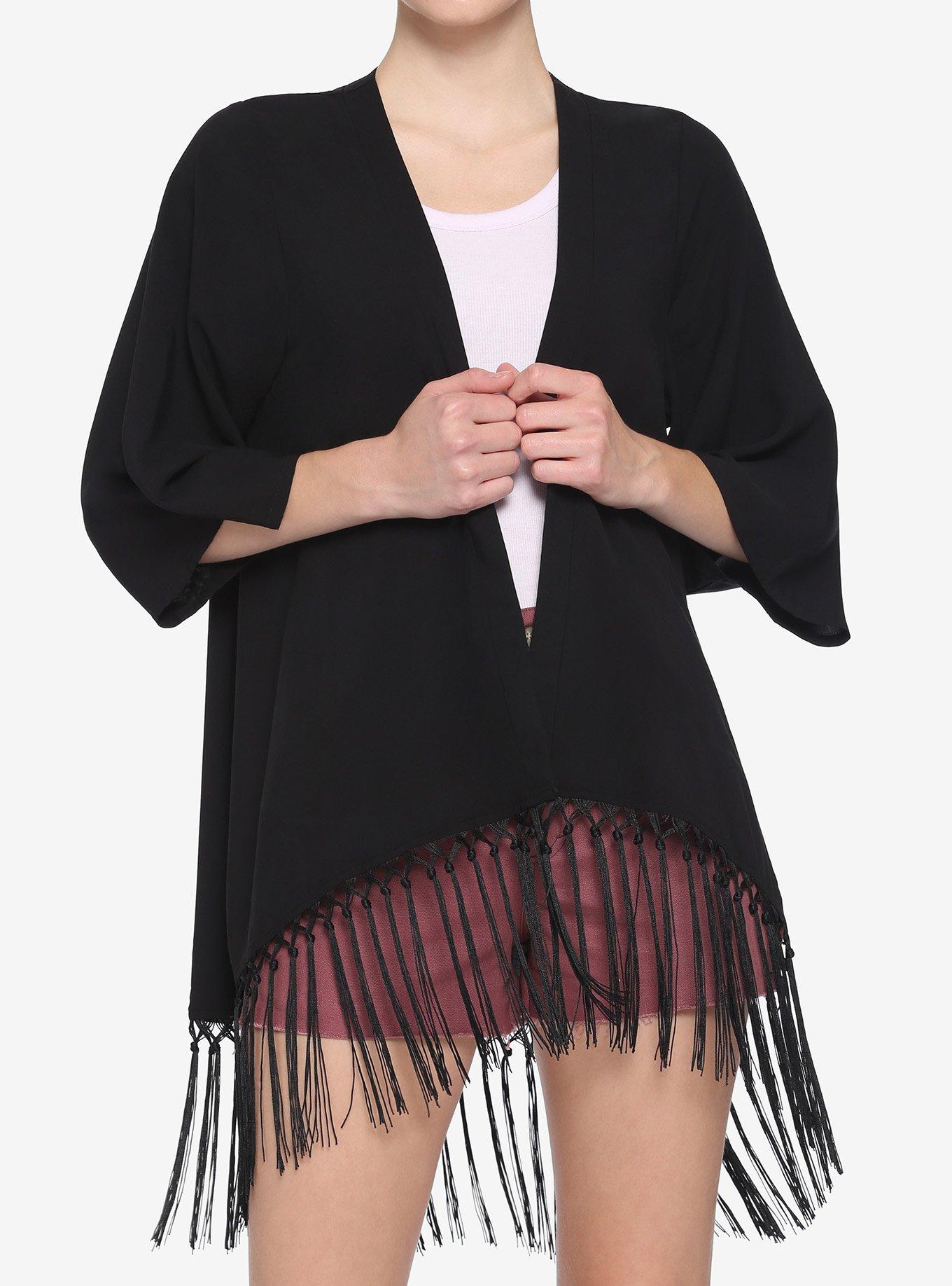 Black Moon Phase Fringe Duster, BLACK, alternate