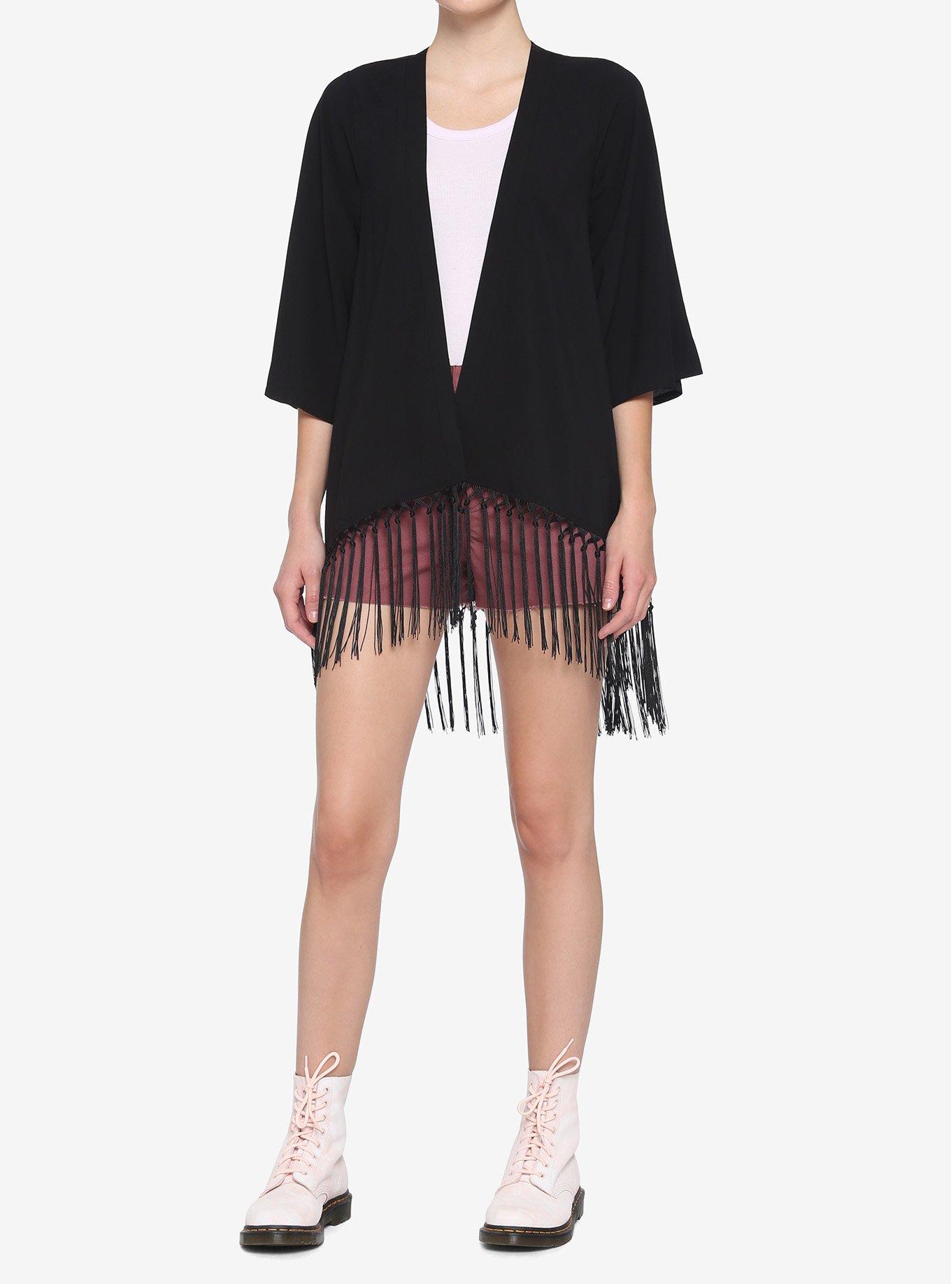 Black Moon Phase Fringe Duster, BLACK, alternate