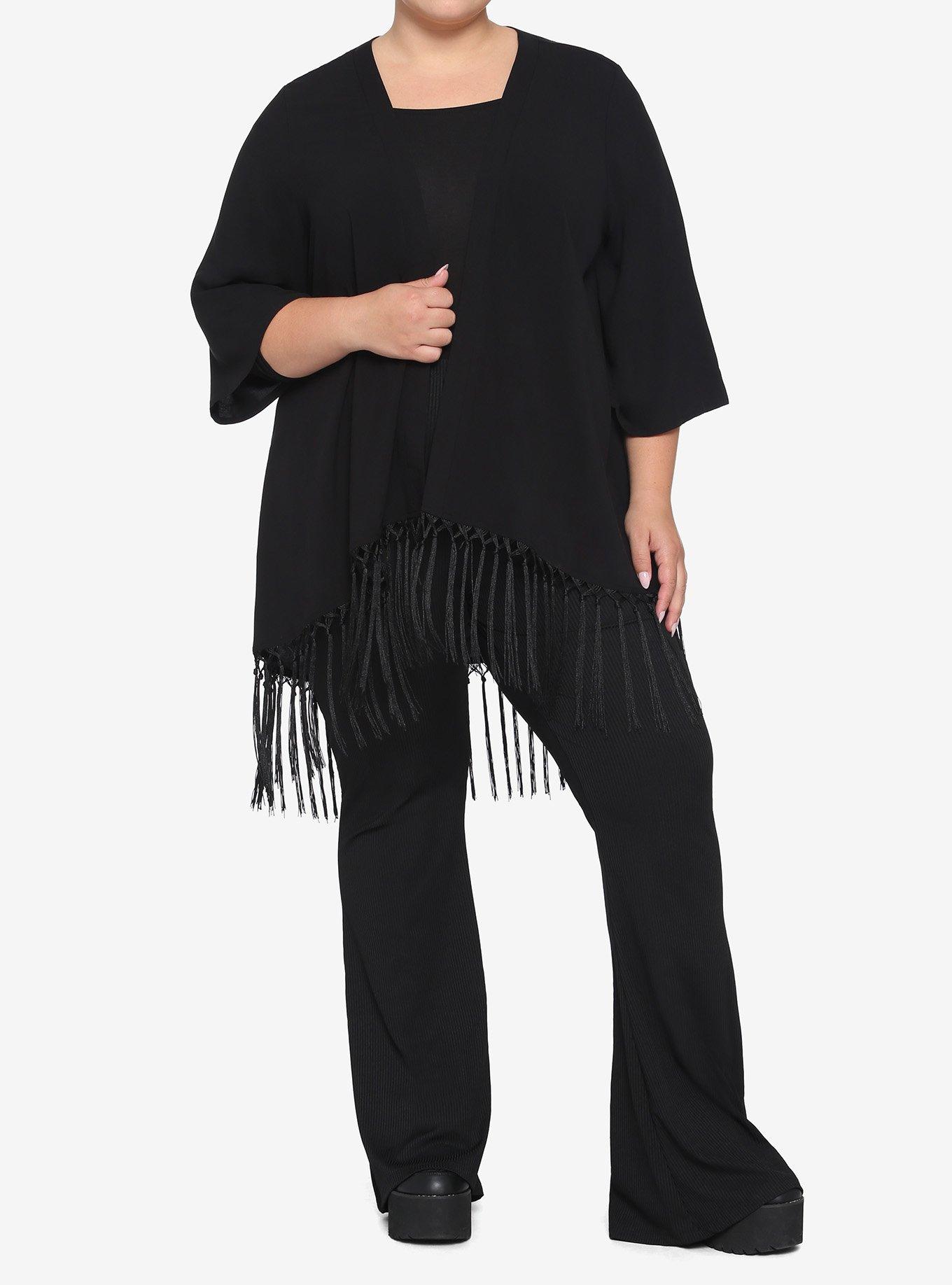 Black Moon Phase Fringe Duster Plus Size, BLACK, alternate