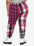 Pink Plaid Patchwork Jogger Pants Plus Size, MULTI, alternate