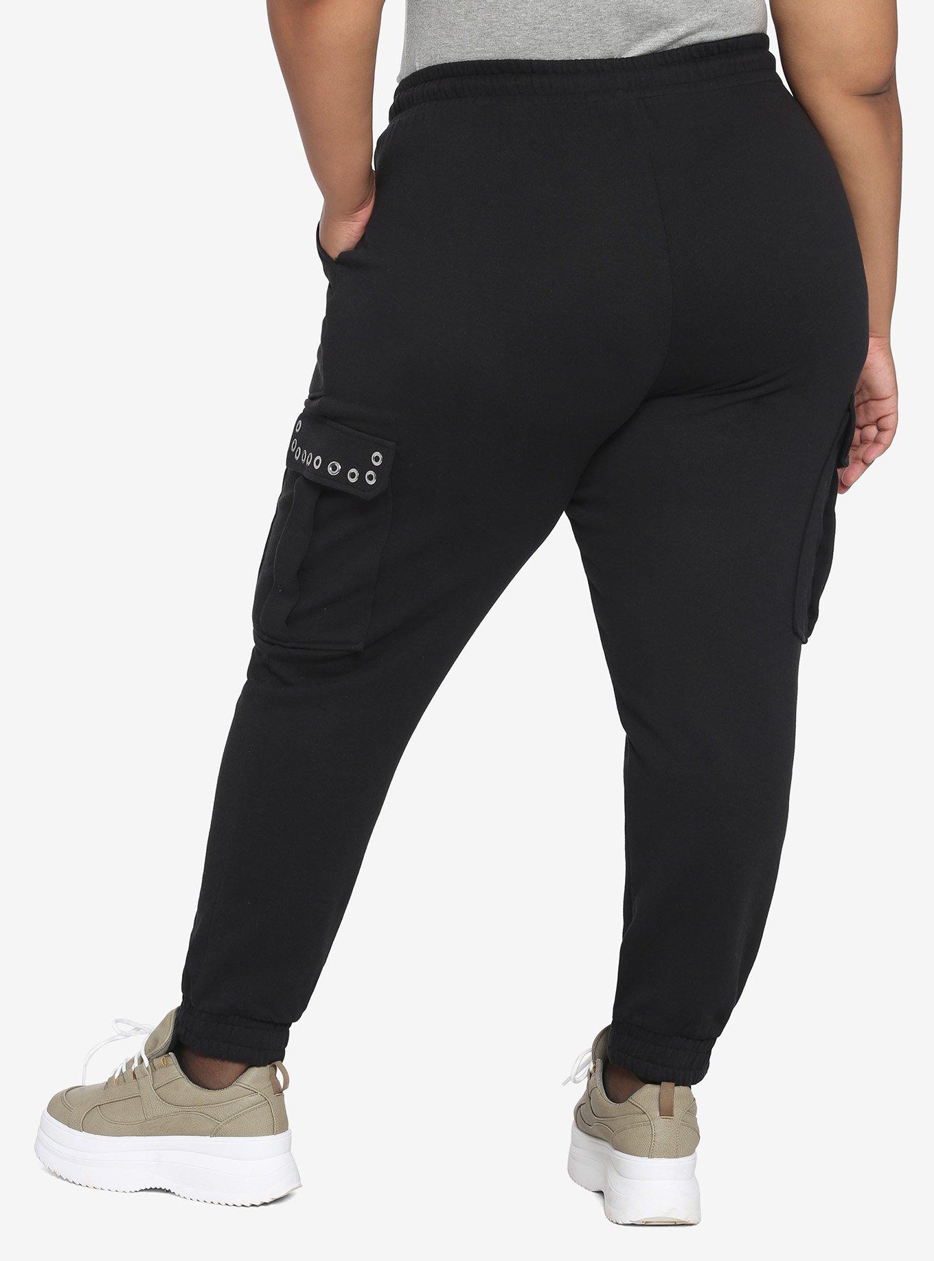 Black Grommet Jogger Pants Plus Size, BLACK, alternate