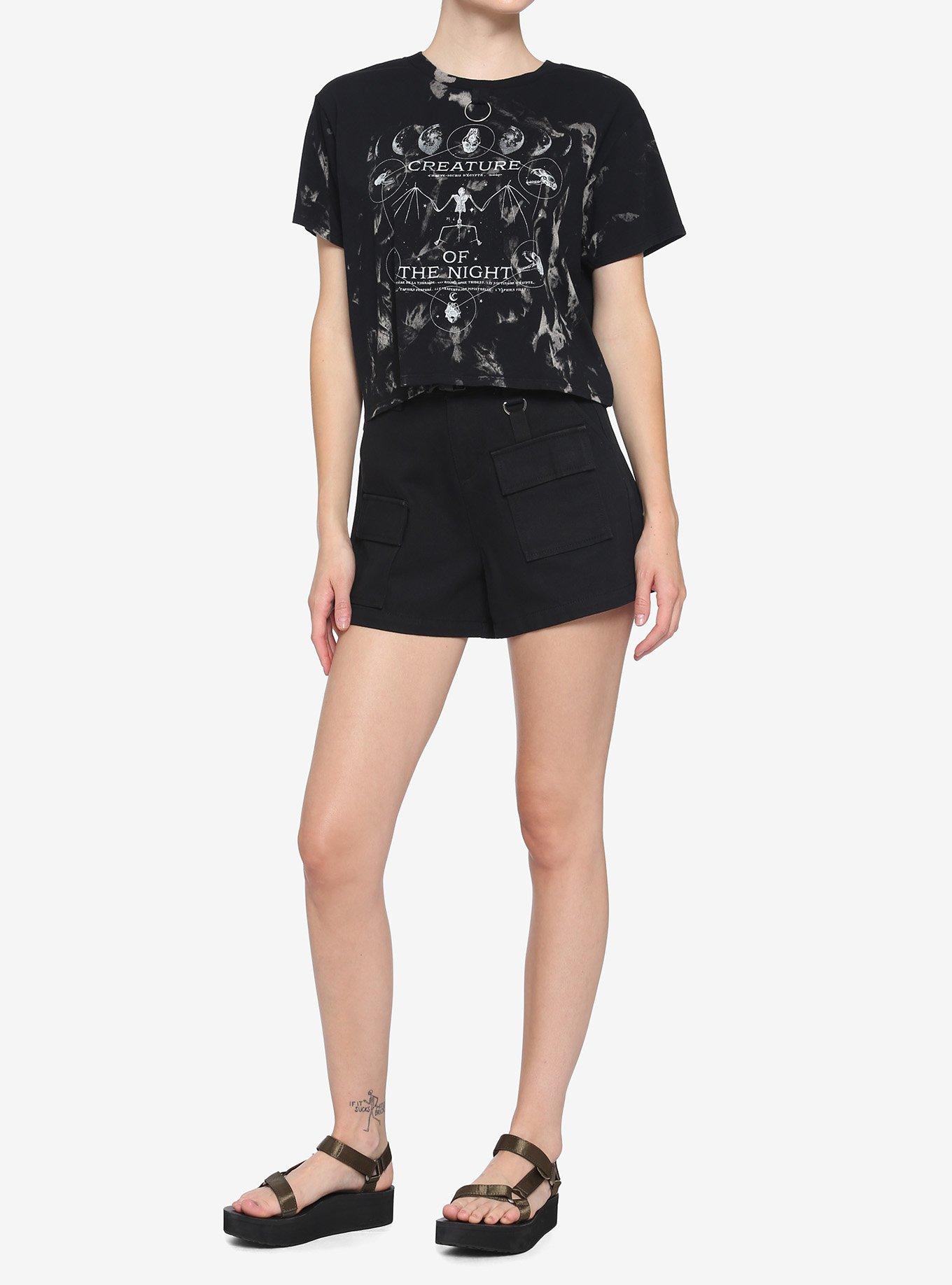 Creature Of The Night Tie-Dye Girls Boxy Crop T-Shirt, BLACK, alternate