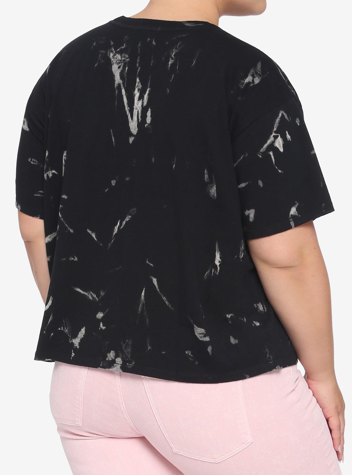 Creature Of The Night Tie-Dye Girls Boxy Crop T-Shirt Plus Size, BLACK, alternate