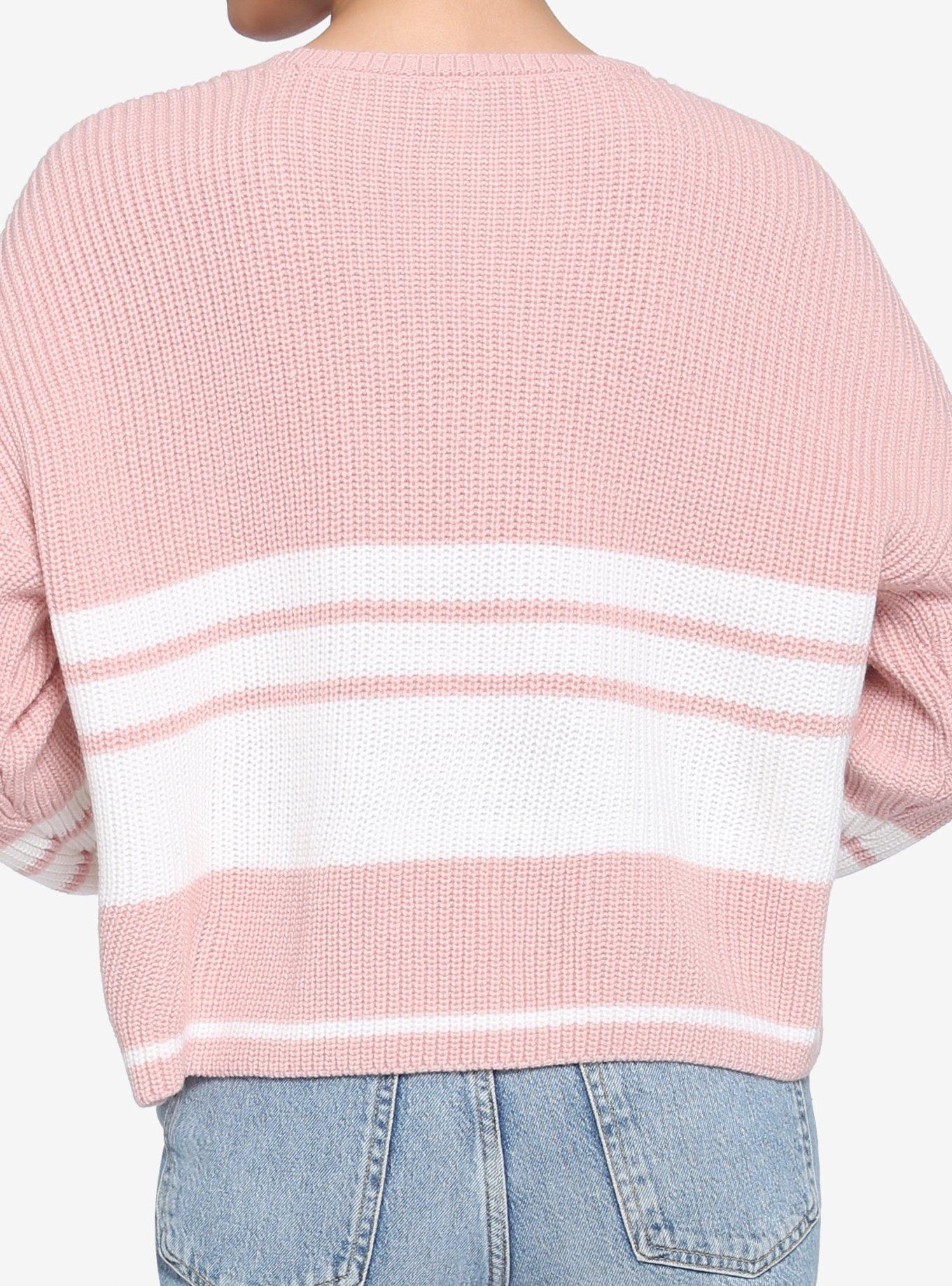 Disney Stitch Stay Weird Embroidered Stripe Girls Knit Sweater, MULTI, alternate