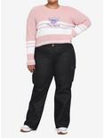 Disney Stitch Stay Weird Embroidered Stripe Girls Knit Sweater Plus Size, MULTI, alternate
