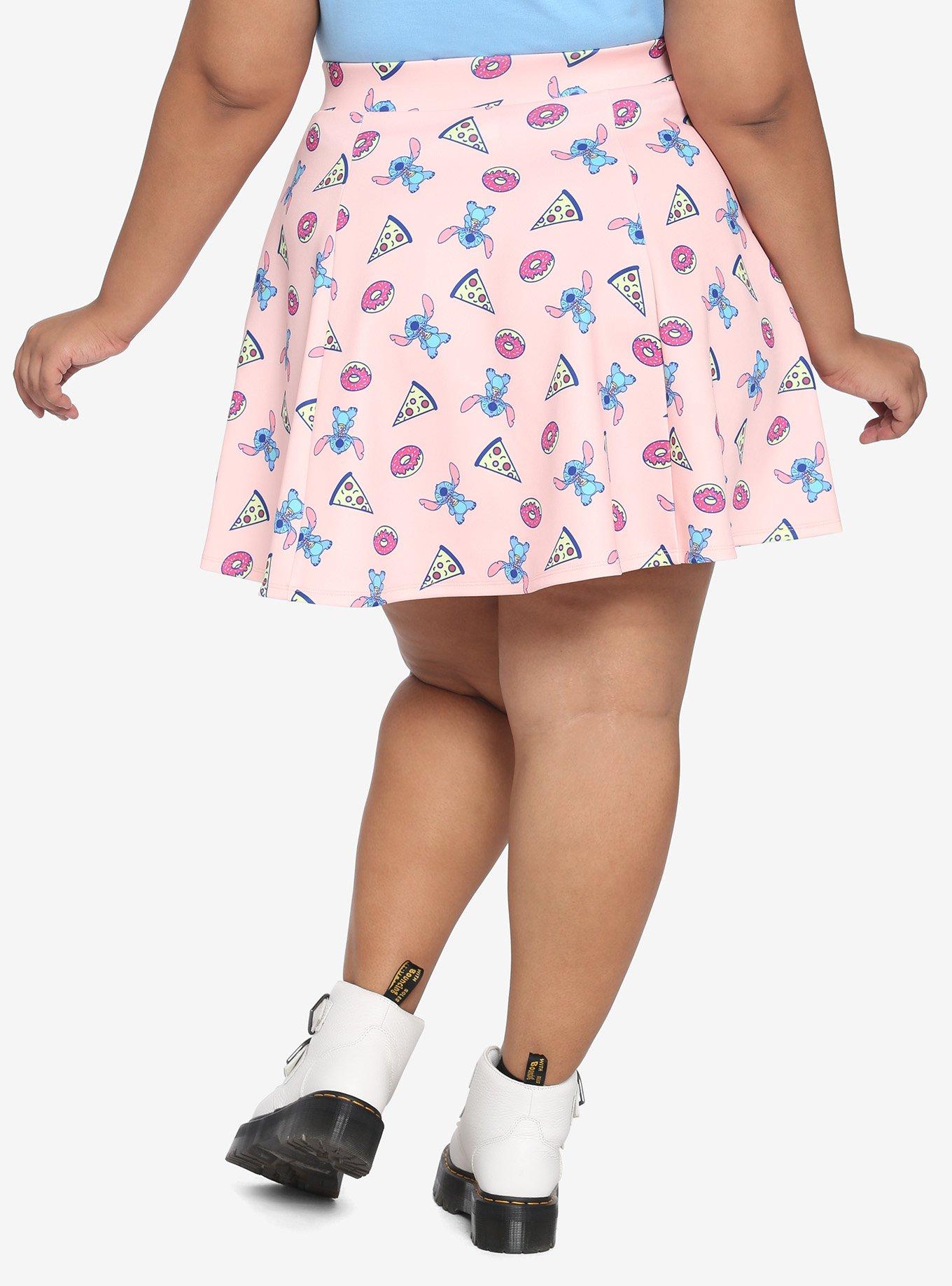 Disney Stitch Pizza & Donuts Zipper Scuba Skirt Plus Size, MULTI, alternate