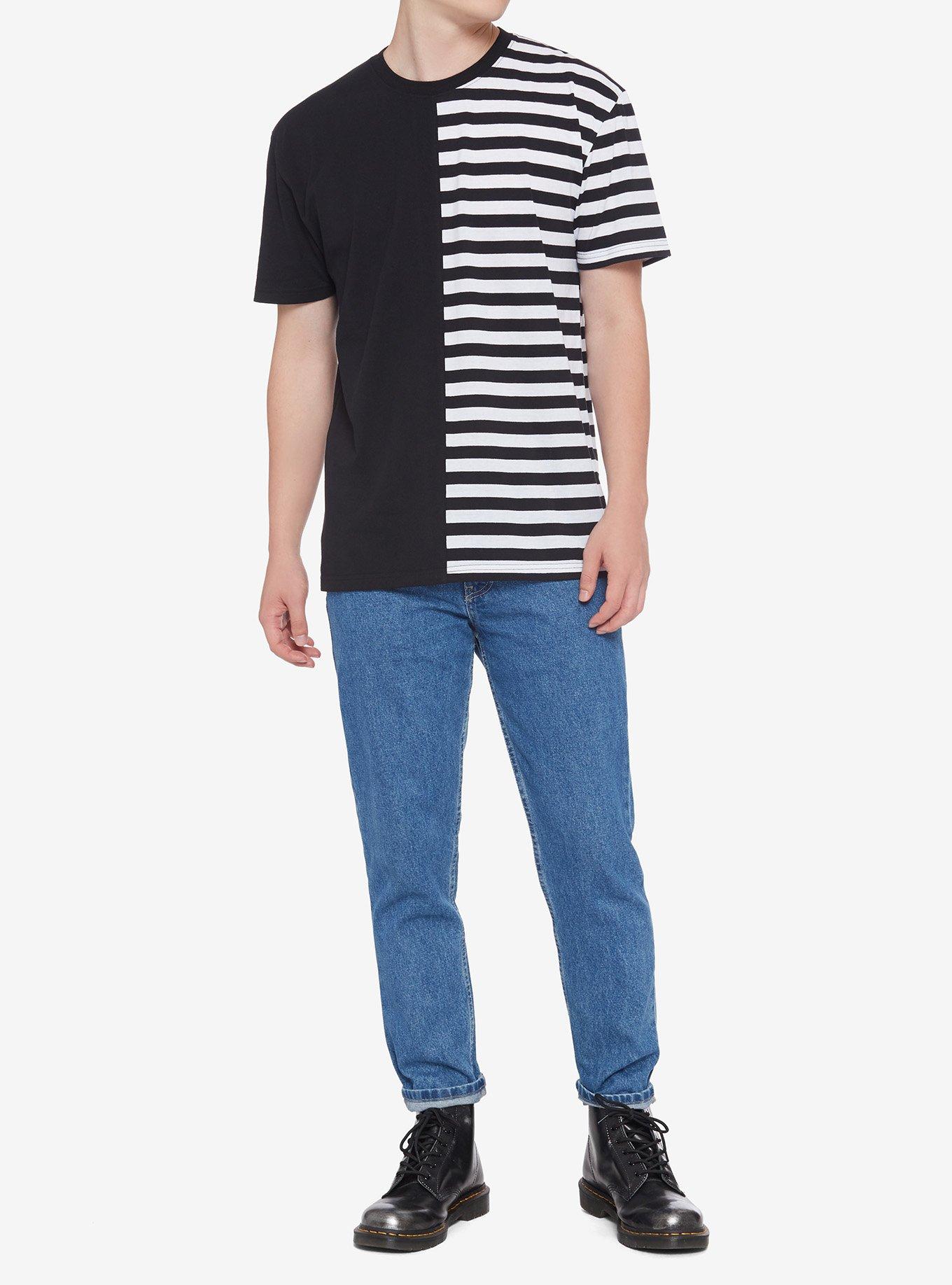 Black & White Stripe Split T-Shirt, STRIPES, alternate