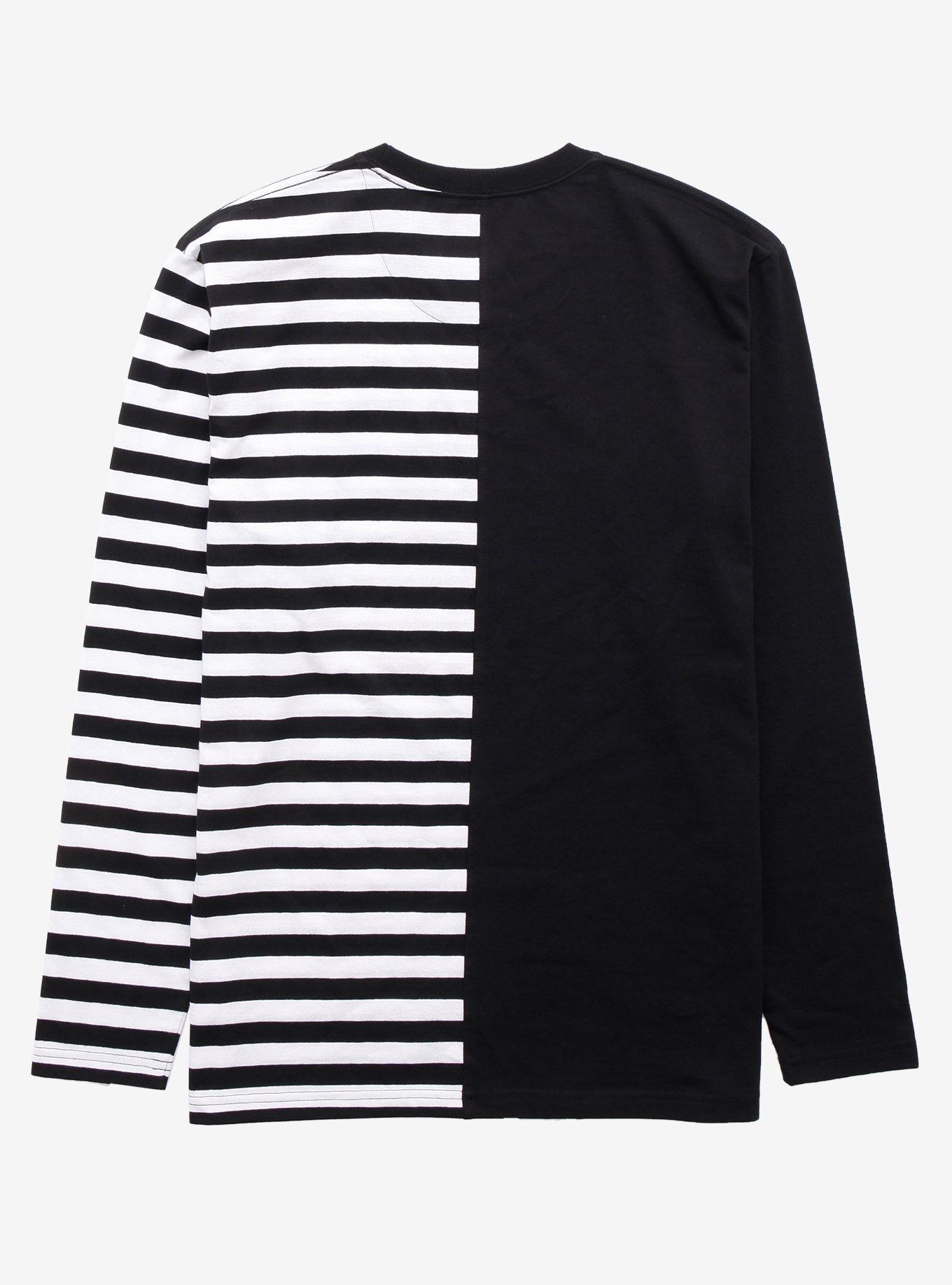 Black & White Stripe Split Long-Sleeve T-Shirt, STRIPES, alternate