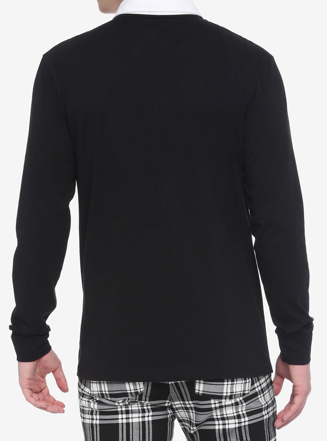 Black Chain White Collar Long-Sleeve Shirt, BLACK, alternate