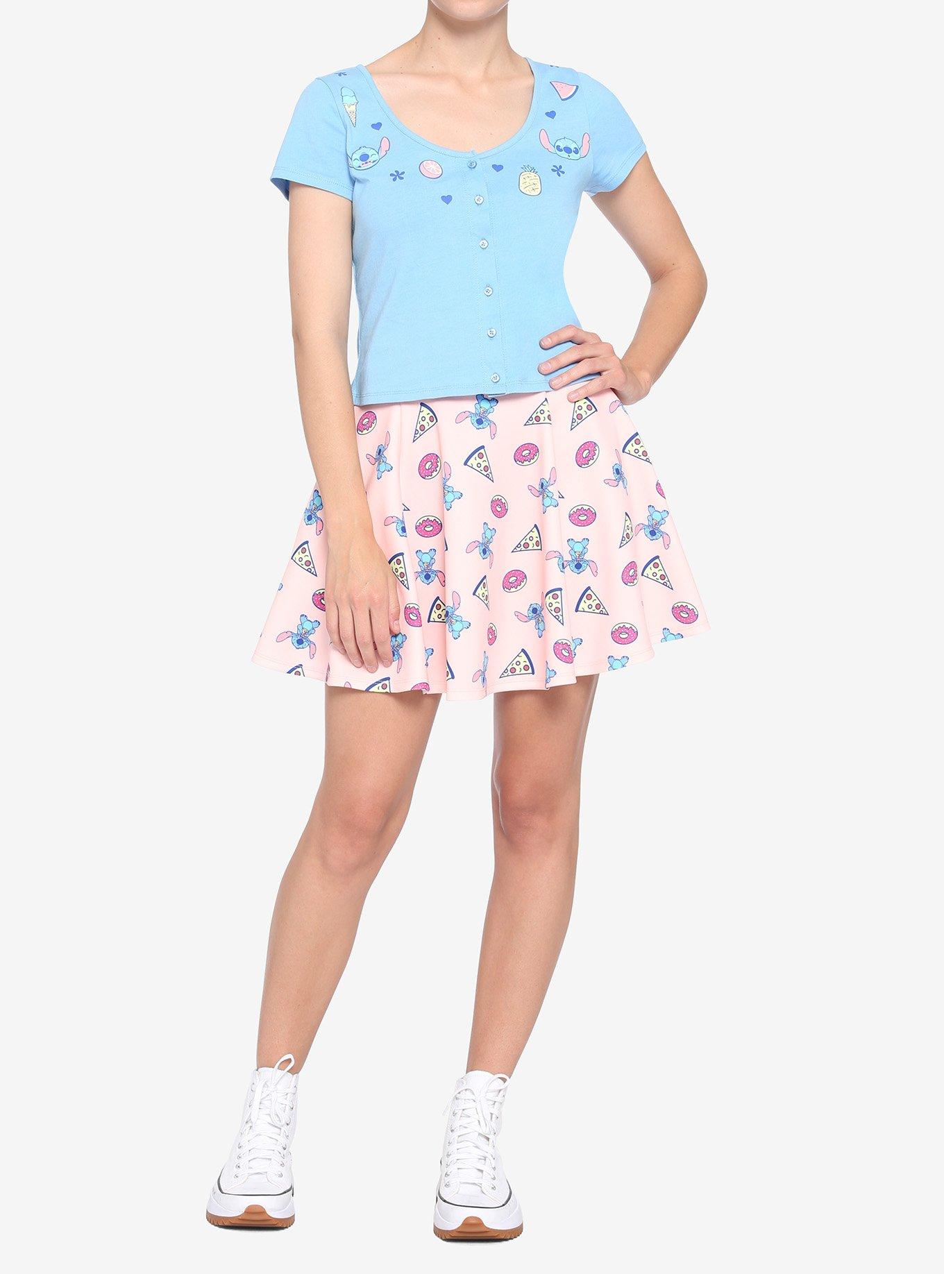 Disney Stitch Symbols Button-Front Crop Top, MULTI, alternate