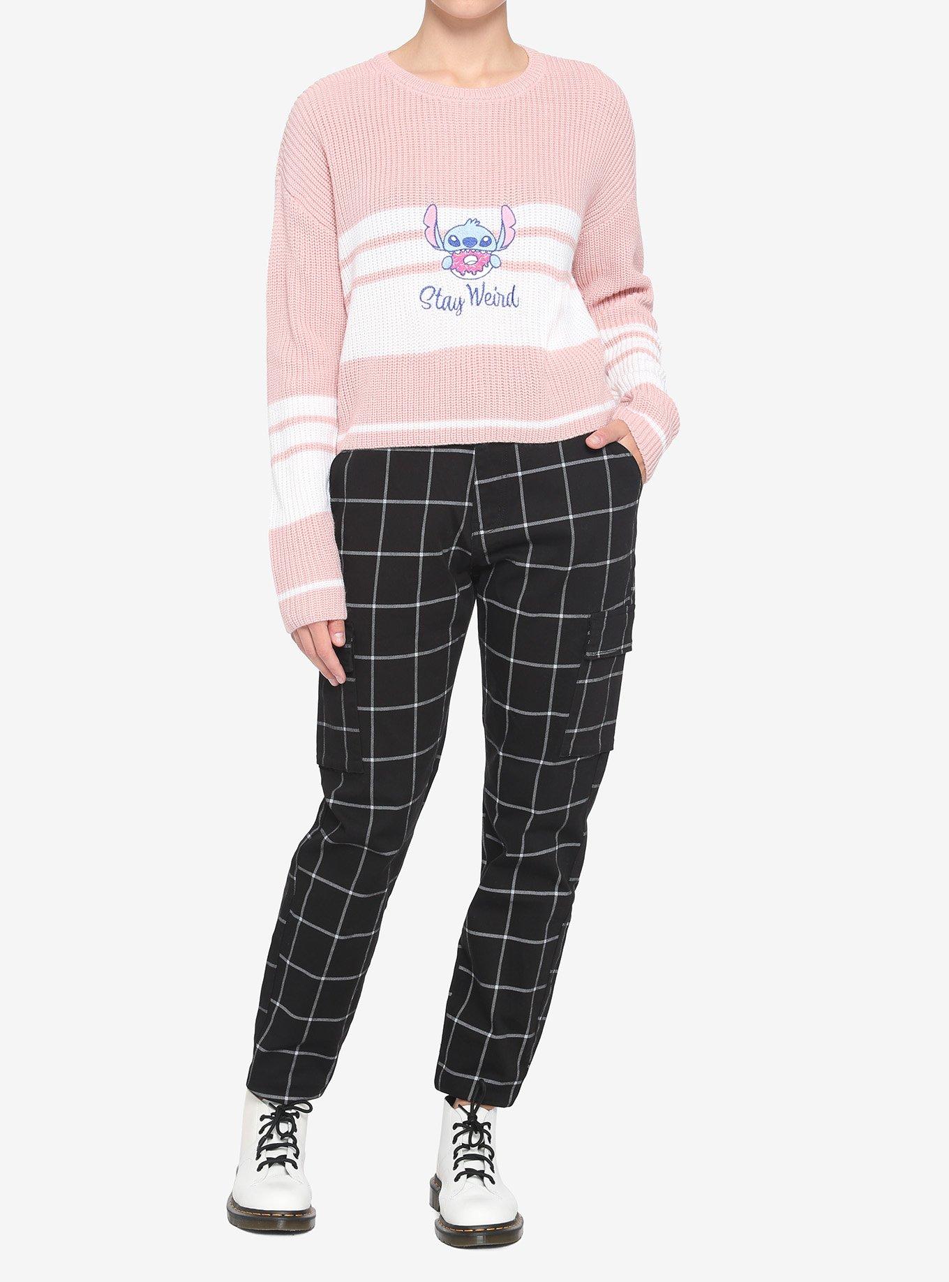 Disney Stitch Stay Weird Embroidered Stripe Knit Sweater, MULTI, alternate