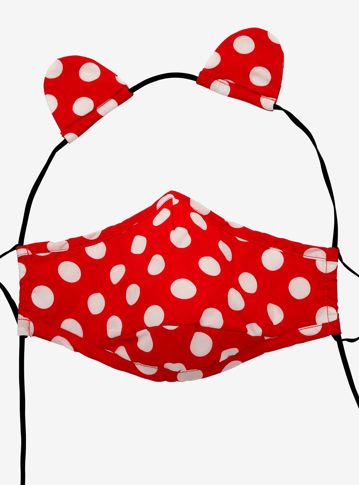 Red & White Polka Dot Cat Ears Adjustable Fashion Face Mask With Filter Pocket & Filter, , alternate