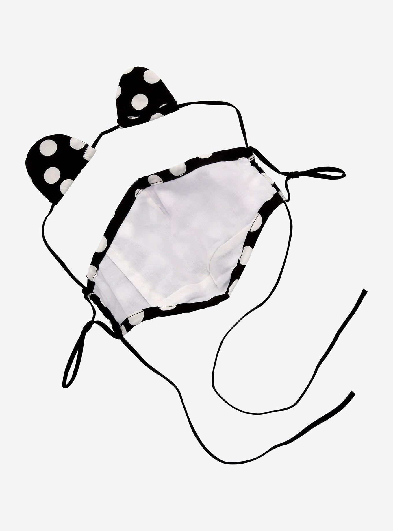 Black & White Polka Dot Cat Ears Adjustable Fashion Face Mask With Filter Pocket & Filter, , alternate