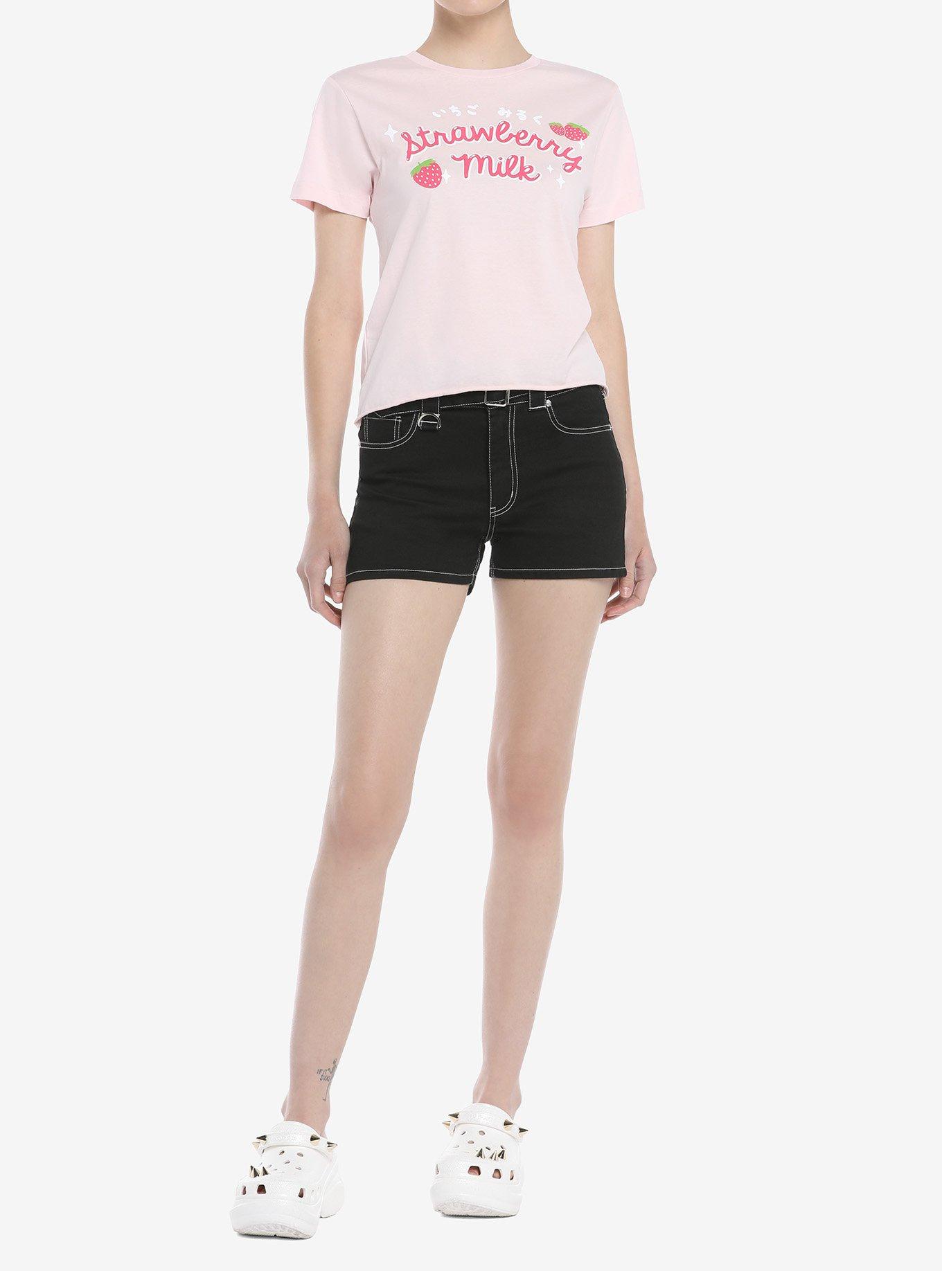 Strawberry Milk Girls Crop T-Shirt, PINK, alternate