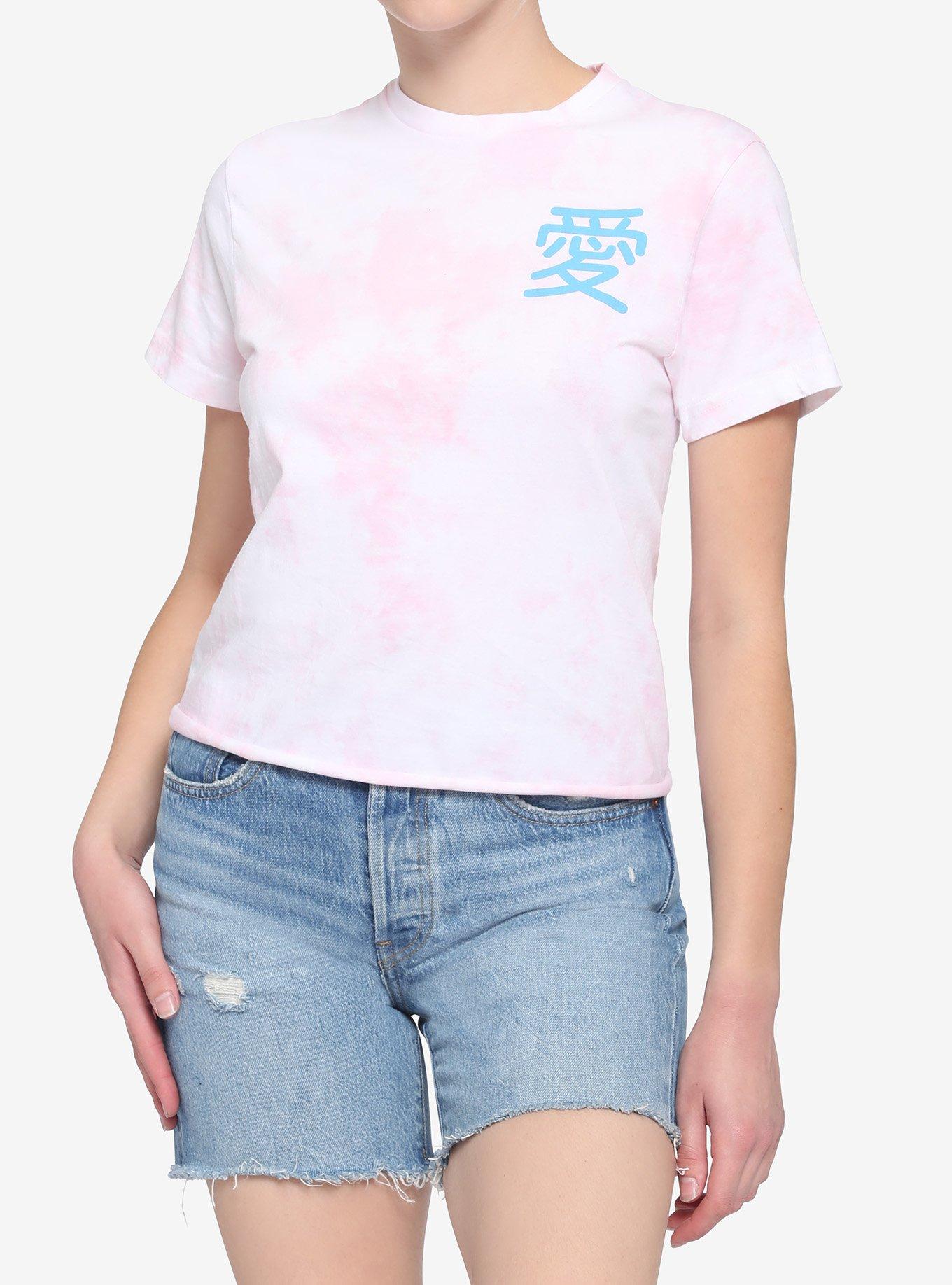 Winged Heart Kawaii Tie-Dye Boxy Girls T-Shirt, PINK, alternate