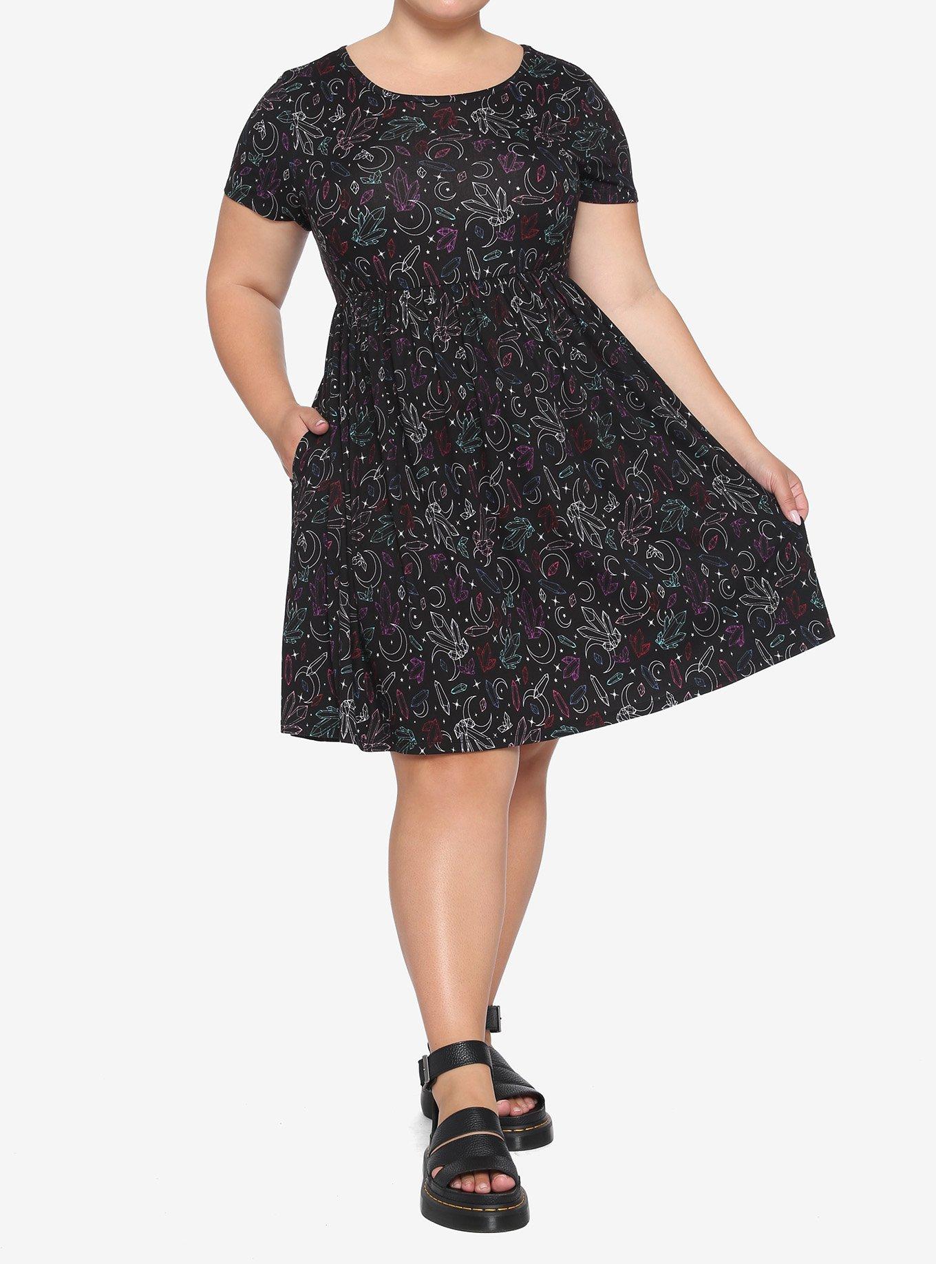 Crystal Outline Pattern Babydoll Dress Plus Size, BLACK, alternate