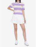 Moon Purple & White Stripe Girls Crop T-Shirt, STRIPE - LAVENDER, alternate