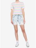Pastel Rainbow Stripe Boxy Girls Crop T-Shirt, STRIPES, alternate