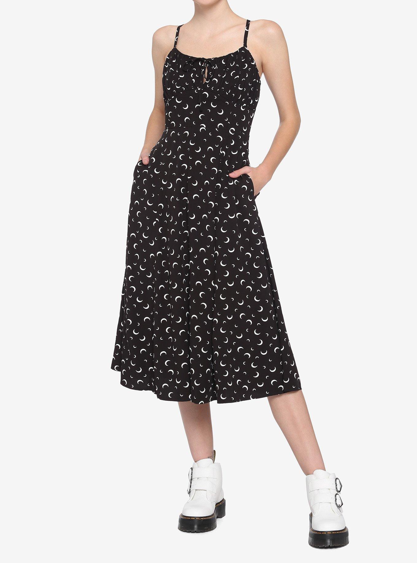 Crescent Moon Empire Waist Midi Dress, BLACK, alternate