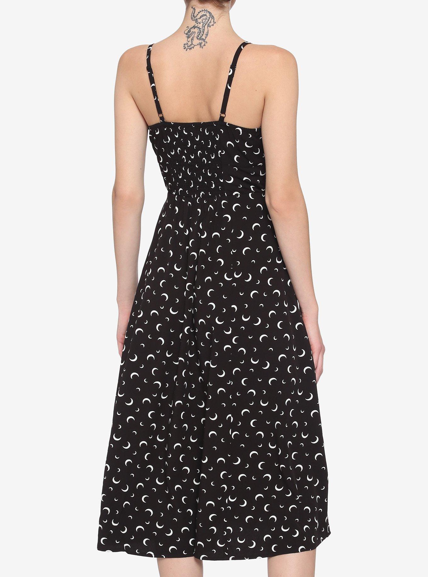 Crescent Moon Empire Waist Midi Dress, BLACK, alternate