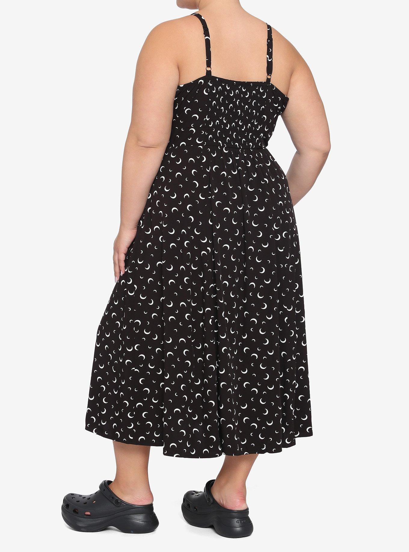 Crescent Moon Empire Waist Midi Dress Plus Size, BLACK, alternate