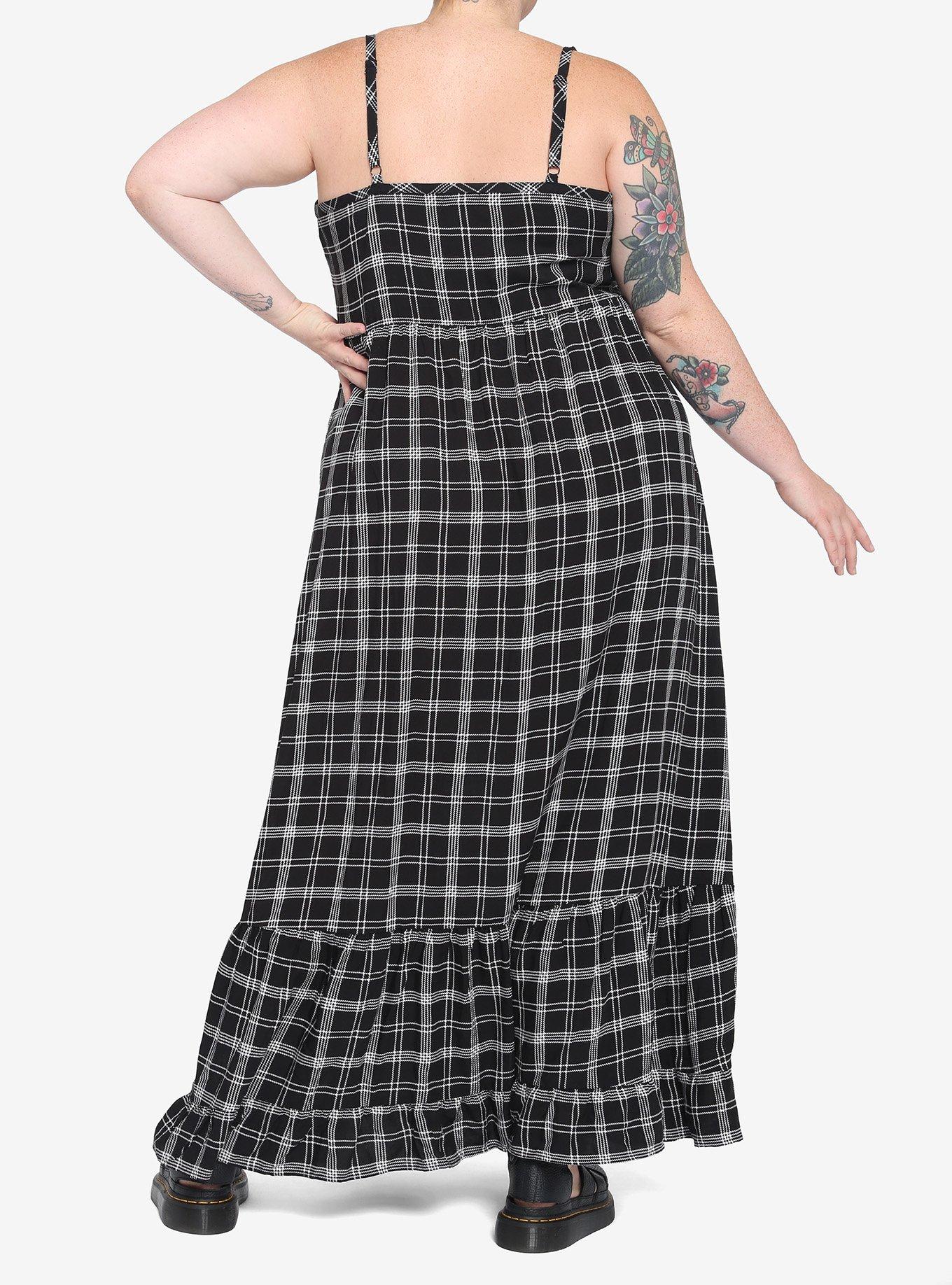Black & White Tiered Maxi Dress Plus Size, PLAID, alternate