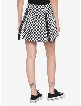 Silver Grommet Pleated Checkered Suspender Skirt, , hi-res