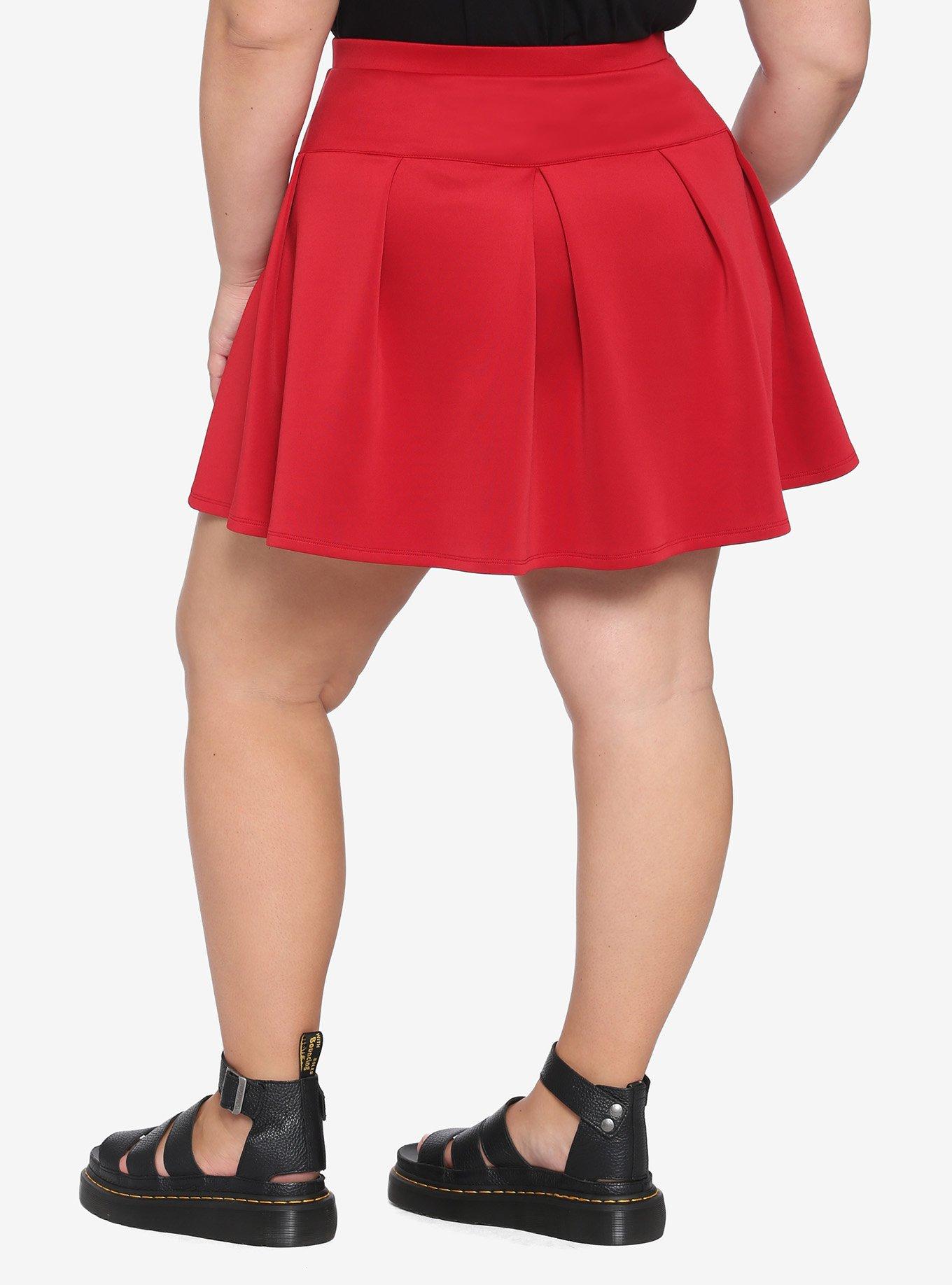 Red Pleated Scuba Skirt Plus Size, RED, alternate